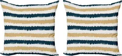 Immagine prodotto di ABAKUHAUS Set di copricuscini a righe (2 pezzi), blu navy e beige, linee di design disegnate a mano, 60 x 60 cm, blu petrolio bianco beige