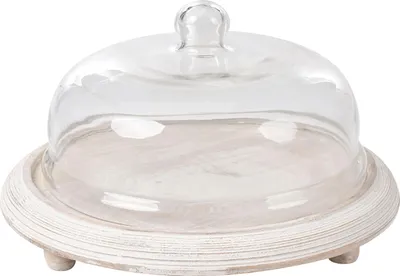 Produktbild von BELIANI Kuchenteller mit Deckel Hellbraun Mangoholz Glas Dekorativer Servierteller Tortenhaube Gebäckhalter