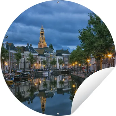 Produktbild von MuchoWow® Gartenposter Outdoor-Poster Rund Groningen - Grachtenpand Ø 120 cm Gartendeko Rundes Poster draußen