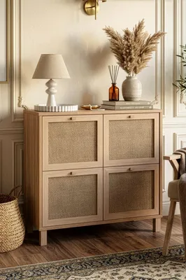 Produktbild von Skye Decor, Hochwertiger Schuhschrank aus Eiche, 90 cm, 100% Melamin, Rattan Türen