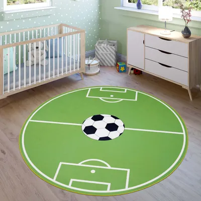 Immagine prodotto di Tappeto per bambini, tappeto da gioco per cameretta con motivo calcistico, verde Dimensioni Ø 160 cm rotondo