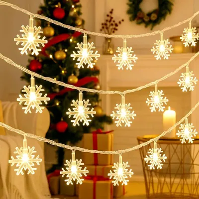 LED-Lichterkette Schneeflocken, 5 m, 30 LEDs, warmweiß, Timer