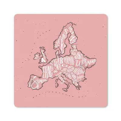 Produktbild von MuchoWow® Mauspad Mousepad Karte - Europa - Rosa - Briefe 20x20 cm - Mousepads - Maus Mat - Pad - Mausunterlage - Desk Mat - Bureauartikeln