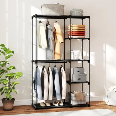 Produktbild von Sweiko Stoffschrank Kleiderschrank mit Kleiderstange, Ablagen, für Schlafzimmer, Ankleidezimmer, 111 x 43 x 185 cm, Schwarz