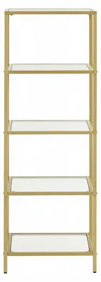 Produktbild von 5-stufiges Glasregal, Bücherregal, Lagerregal | Goldfarben | 40x30x124,5 cm