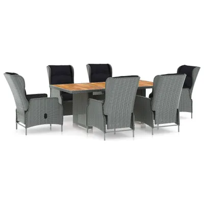 Produktbild von 7-tlg. Garten-Essgruppe mit Auflagen Poly Rattan Hellgrau