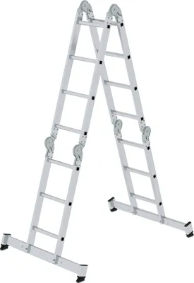 Produktbild von Vielzweckleiter 4-teilig mit nivello®-Traverse und Holzbelag 2x3 + 2x4 Sprossen