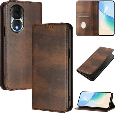 Produktbild von Handyhülle für Honor 80, Vintage Leder RFID Schutz Kartenfach Standfunktion Magnetische Klapphülle Braun