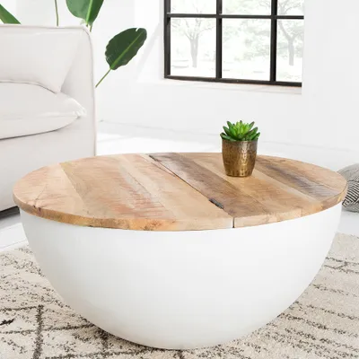 Produktbild von riess-ambiente Runder Couchtisch INDUSTRIAL STORAGE 70cm weiß natur Mangoholz mit Stauraum Beistelltisch Tisch