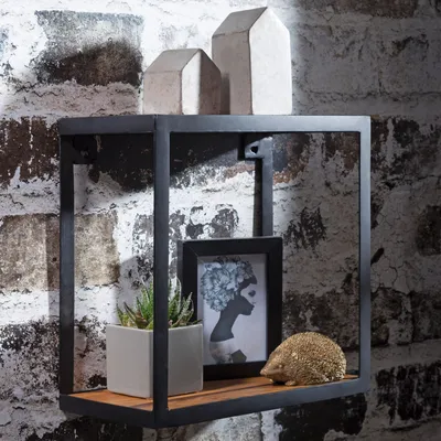 Produktbild von WOHNLING Wandregal Bücherregal Metallregal Massiv Dekoregal Hängeregal Echtholz