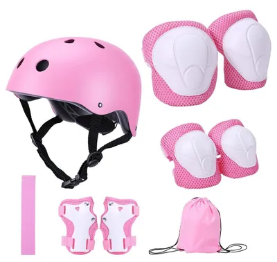 Productafbeelding van Beschermset voor kinderen, 3-10 jaar, roze, met helm, kniebeschermers, elleboogbeschermers, polsbeschermers, rugzak en hoofdband