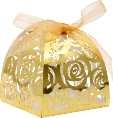 Produktbild von 50 Stück Schöne Große Rosen Laser Cut Favor Boxen DIY Hochzeit Geburtstag Geschenk Süßigkeiten Boxen Mit Bändern