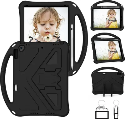 Produktbild von Kinder Hülle für iPad 10.2 2021/2020/2019, iPad 9th/8th/7th Gen, Eva Leichte Stoßfeste Faltbarem Ständer, Kids Griff Schutzhülle Schwarz