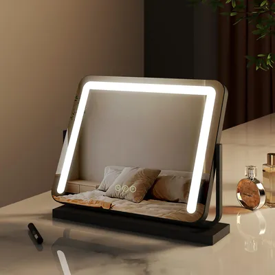 Immagine prodotto di Specchio da trucco EMKE con illuminazione, specchio Hollywood con 3 colori di luce, specchio da trucco smart touch control con luce ruotabile a 360°, luminosità regolabile e funzione memoria (500x416 mm, nero)