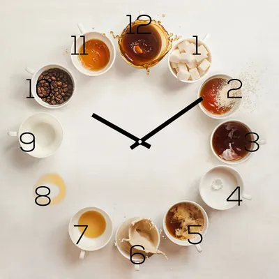 Produktbild von Wanduhr 30x30cm Alu-Dibond Küchenuhr Kaffee Tassen Alubild Uhr Wanddeko Küche