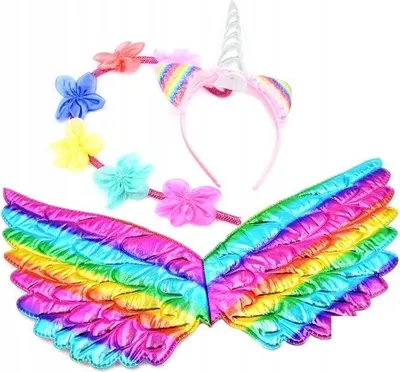 Produktbild von Einhorn Kostüm Zubehör Set Flügel & Haarreif mit Horn Mädchen Karneval Verkleidung