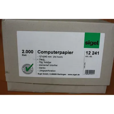 Produktbild von SIGEL 12241 Computerpapier 12"x240 mm, A4, LP, 70 g/m², 1f, blanko, 2000 BL, Endlospapier