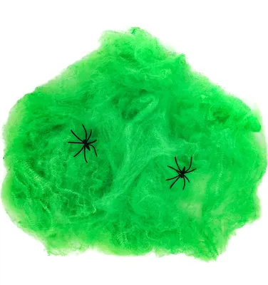 Produktbild von Oblique Unique 6x Spinnen + Spinnennetz Spinnweben Grusel Horror Tisch Deko Halloween Dekoration neon grün schwarz