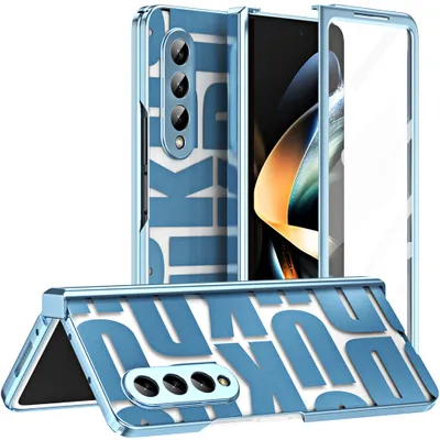 Obrázek produktu pro Pouzdro pro Samsung Galaxy Z Fold 3 5G, galvanizované průhledné pouzdro s ochranou displeje a pantu modré