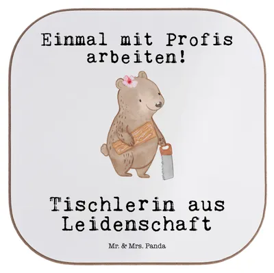 Produktbild von Mr. & Mrs. Panda weinglasuntersetzer Tischlerin Leidenschaft - Weiß - Geschenk, Holzuntersetzer, Coaster, Untersetzer Gläser, Tassen, gläseruntersetzer, Design