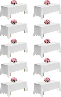 Image de VEVOR 10 x nappe Linge de table 1778x3048 mm, protection de nappe réutilisable, nappe en tissu polyester lavable en machine pour fêtes mariages banquets événements formels, blanc