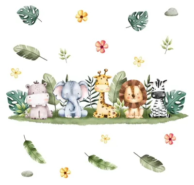 Produktbild von Wandtattoo Dschungeltiere in Pastell-Aquarell - Dekorative Wandsticker für das Kinderzimmer