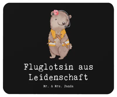 Produktbild von Mr. & Mrs. Panda Mauspad Fluglotsin Leidenschaft - Schwarz - Geschenk, Spruch, Beruf, mousematte, pc mousepad, Flugsicherung, Lustig, Mouse Pad, laptop, Ausbildung