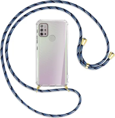 Produktbild von Handykette Backcover-Schutzhülle mit Band (Metall goldfarben) für Motorola Moto G10 (Power), G20, G30 - Blautöne