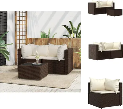 Produktbild von vidaXL 3-tlg. Garten-Lounge-Set mit Kissen Braun Poly Rattan -  Gartensofas
