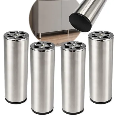 Produktbild von HOOZ® Möbelfüße Edelstahl 150 mm 4er Set [GEBÜRSTET] Möbelbeine Ø 50 mm – Schrankfüße für Kommode, TV-Board & Regal – Silber