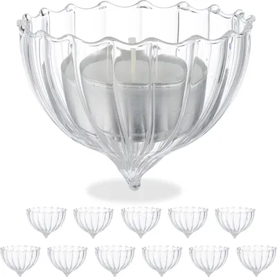 Image de Relaxdays - Bougeoirs flottants, lot de 12, en verre, décoration aquatique pour mariages, piscines et bassins, bougies flottantes, transparents