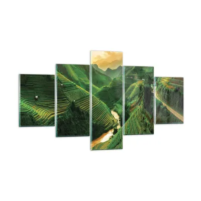 Produktbild von Bilder auf glas - 5 Teile - Klappe Reis Vietnam - 125x70cm - Glasbilder - Wandbilder - Bilder - zum Aufhängen bereit - Wanddekoration aus Glas - Glas Bilder - Wandbild auf Glas - GEA125x70-4296