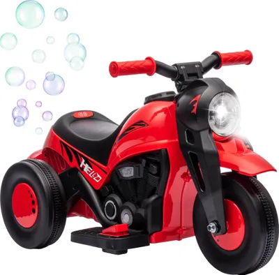 Zdjęcie produktu dla AIYAPLAY Elektryczny motocykl dla dzieci, 6-woltowy elektryczny motocykl z maszyną do robienia baniek mydlanych, muzyką, reflektorami, motocykl dla dzieci z funkcją jazdy do przodu i do tyłu, trójkołowy rower dla dzieci w wieku 2-5 lat, czerwony