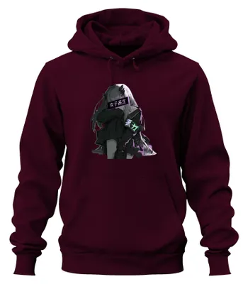 Productafbeelding van Hoodie met capuchon, stijl: anime, gothic, emo, triest, vaporwave, neon, esthetisch, kawaii, uni, kleur: bordeauxrood, maat: 3XL
