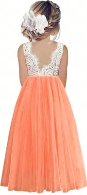 Image de ASKSA Robe de Princesse sans manches pour enfants Dentelle Robe de mariée A-ligne Robe de bal (Corail,150)