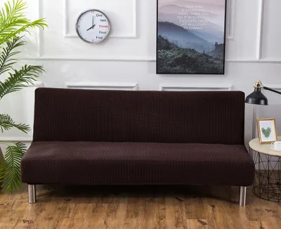 Produktbild von Sofa-Bezug, Stretch-Sofa-Bettbezug , Anti-Rutsch-Schutz für Couch ohne Armlehnen, Elasthan-Jacquard-Stoffbezug Futonbezug, braun