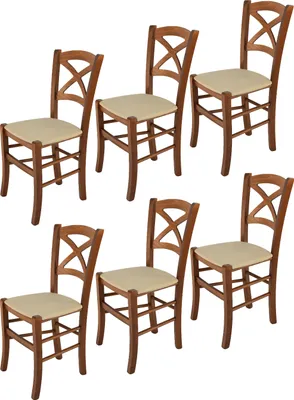 Obrázok produktu pre t m c s Tommychairs - sada 6 stoličiek CROSS do kuchyne a jedálne, robustná konštrukcia z lakovaného bukového dreva vo farbe svetlý orech hnedý a čalúnený sedák potiahnutý látkou STOFF vo farbe konope