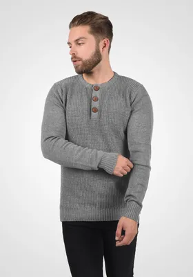 Image de Pull en maille fine SOLID SDTerrance pour homme, col grand-père, mélange de coton, coupe classique
