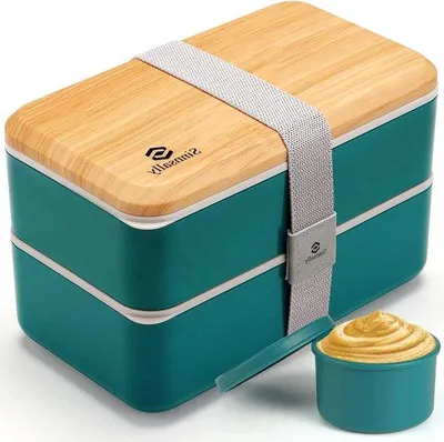Productafbeelding van Lunchbox, Japanse Bento-box met compartimenten voor volwassenen - Scandinavisch groen