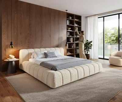 Produktbild von DELIFE Polsterbettgestell Cutio 180x200 cm Teddystoff Beige