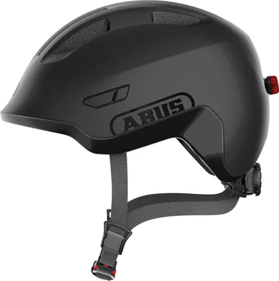 Produktbild von ABUS Kinderhelm Smiley 3.0 ACE LED - Fahrradhelm mit Licht - tiefe Passform & Platz für einen Zopf - für Mädchen und Jungs - Schwarz, Größe S (45-50 cm)