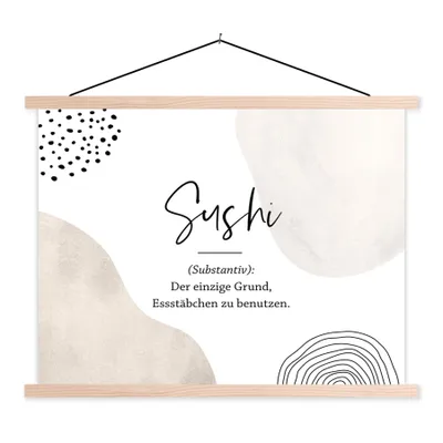 Produktbild von MuchoWow® Textilposter Sushi - Zitate - Sprichwörter - Wörterbuch - Sushi Definition 60x45 cm mit holzfarbenen Rahmen - Bild