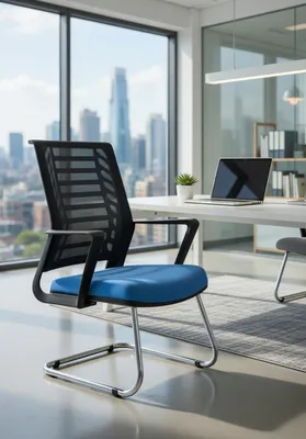 Produktbild von Bequemer Bürostuhl in Blau mit Metallgestell und ergonomischer Lehne