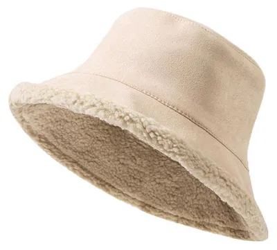 Zdjęcie produktu dla Czapka damska Fischerhut, dwustronna, ciepła, w stylu casual, wykonana z weluru i pluszu, kolor beżowy