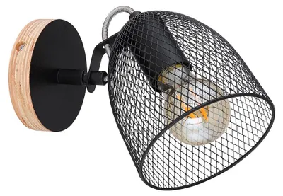 Image de Applique, aspect grille, bois, noir, E27, H 17,2cm
