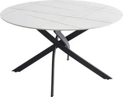 Image de CasaDolce Table de salle à manger TAXANA, blanc avec veines d'or, motif marbre, 133x76 cm, pierre frittée, pieds en métal