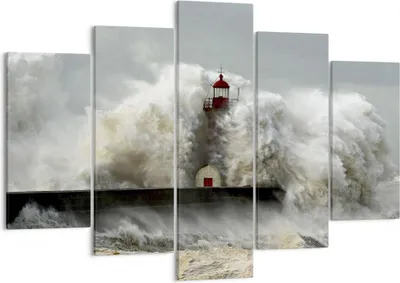 Produktbild von Bild auf Leinwand - Leinwandbild - Leuchtturm Ozean Sturm - 150x100cm - Wand Bild - Wanddeko - Leinwanddruck - Bilder - Kunstdruck - Wanddekoration - Leinwand bilder - Wandkunst - EA150x100-2442