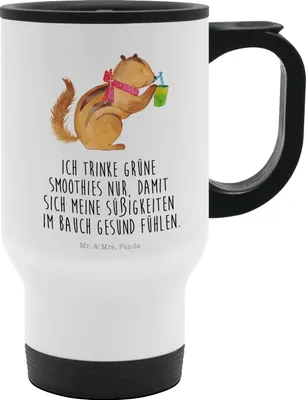 Produktbild von Mr. & Mrs. Panda Thermobecher Eichhörnchen Smoothie - Weiß - Geschenk, Streifenhörnchen, To-Go-Becher, thermosbecher, Green Smoothies, Gute Laune, To Go Becher, Abnehmen