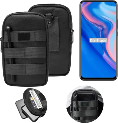 Produktbild von K-S-Trade Holster Gürtel Tasche kompatibel mit Huawei P Smart Z Handy Tasche Schutz Hülle dunkel-grau viele Fächer, 1x