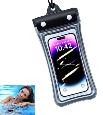 Produktbild von Universelle wasserdichte Handytasche, Handy Wasserdichte Tasche, transparent, dick, berührbar, mit Umhängeband, Schwarz